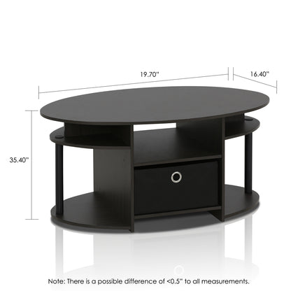 JAYA Simple Design Oval Coffee Table with Bin, Walnut