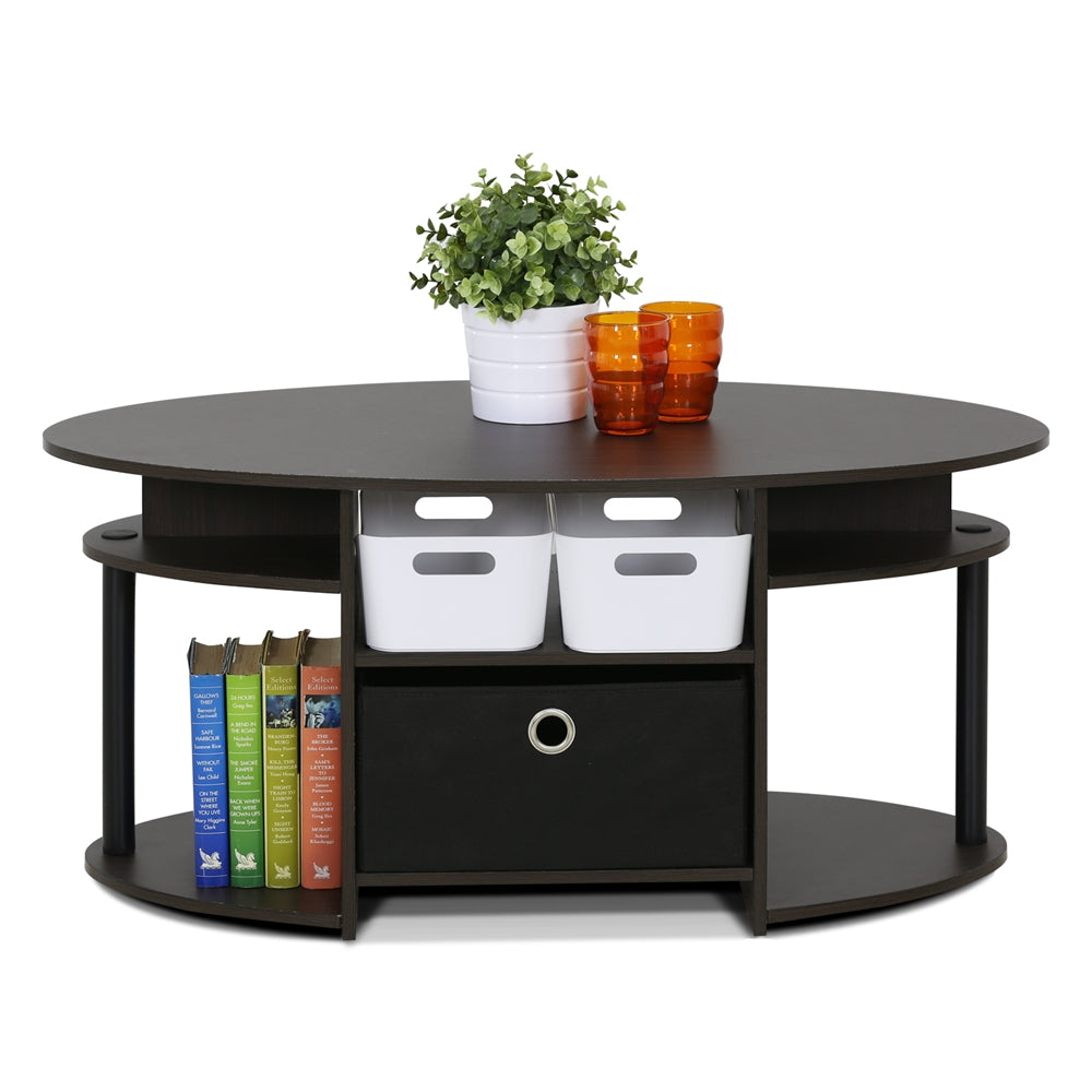 JAYA Simple Design Oval Coffee Table with Bin, Walnut