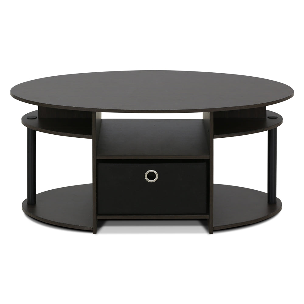 JAYA Simple Design Oval Coffee Table with Bin, Walnut