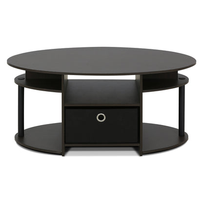 JAYA Simple Design Oval Coffee Table with Bin, Walnut