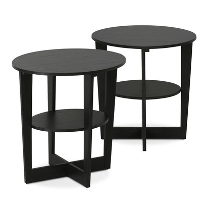 Round End Table, Set of Two, Walnut