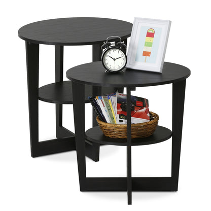 Round End Table, Set of Two, Walnut