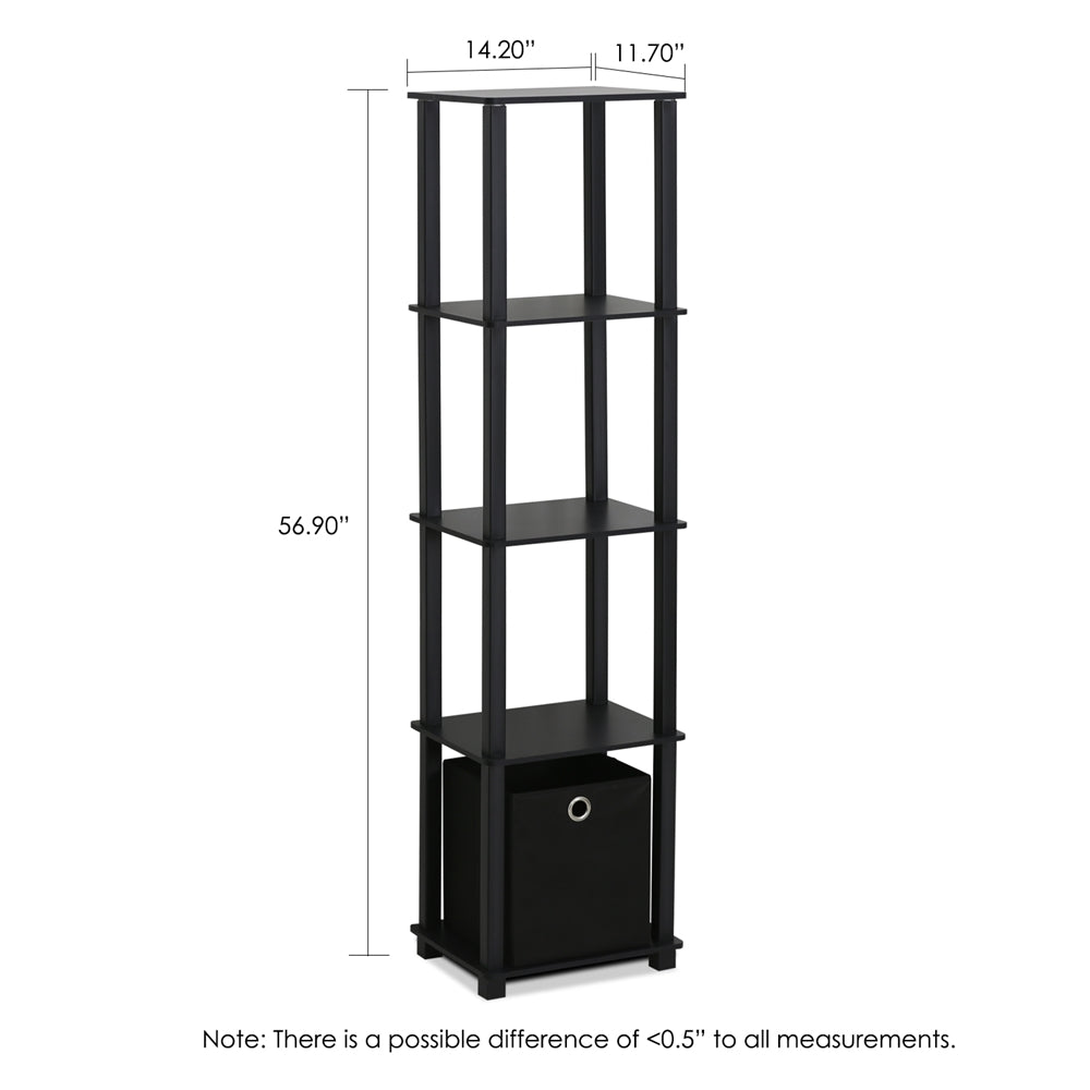 TNT No Tools 5-Tier Display Decorative Shelf with One Bin, Black,