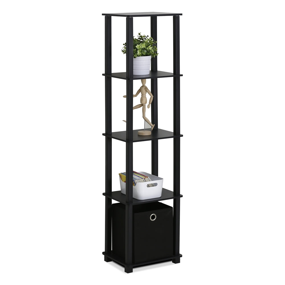 TNT No Tools 5-Tier Display Decorative Shelf with One Bin, Black,