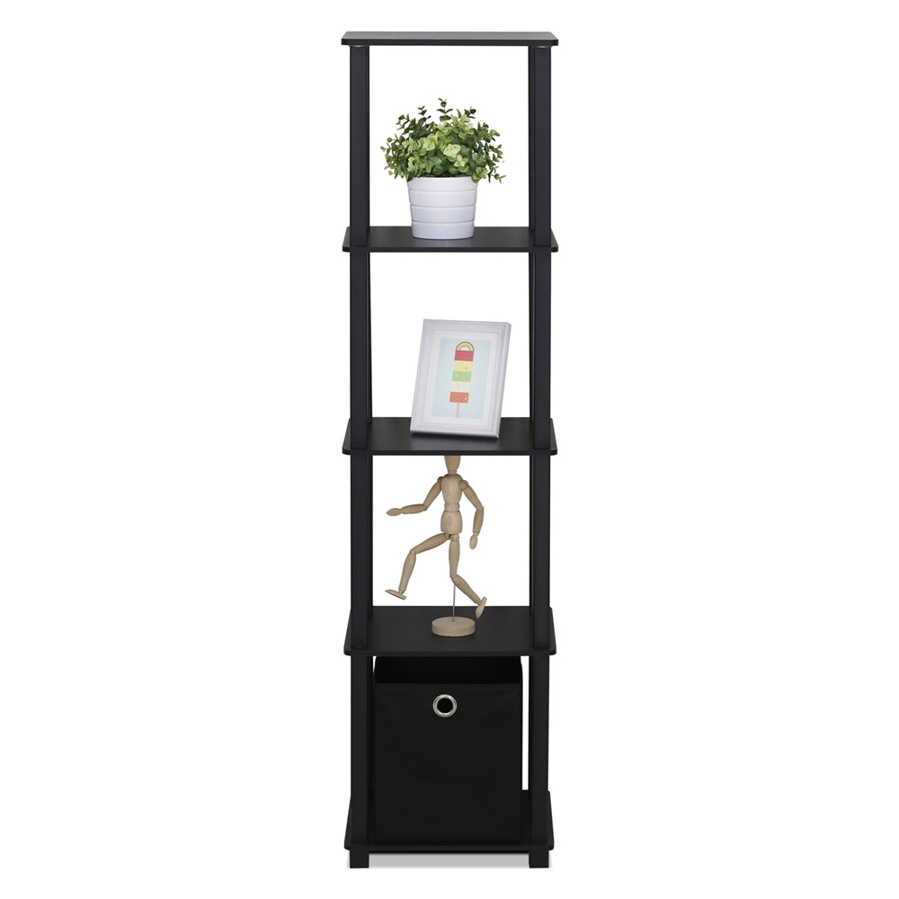 TNT No Tools 5-Tier Display Decorative Shelf with One Bin, Black,