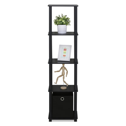 TNT No Tools 5-Tier Display Decorative Shelf with One Bin, Black,