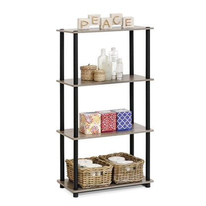 Turn-N-Tube 4-Tier Multipurpose Shelf Display Rack, French Oak Grey/Black