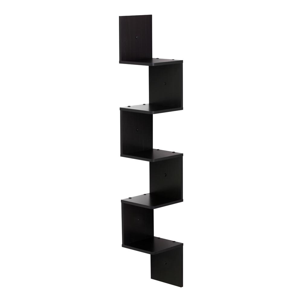 Furinno 5 Tier Wall Mount Floating Corner Square Shelf, Espresso