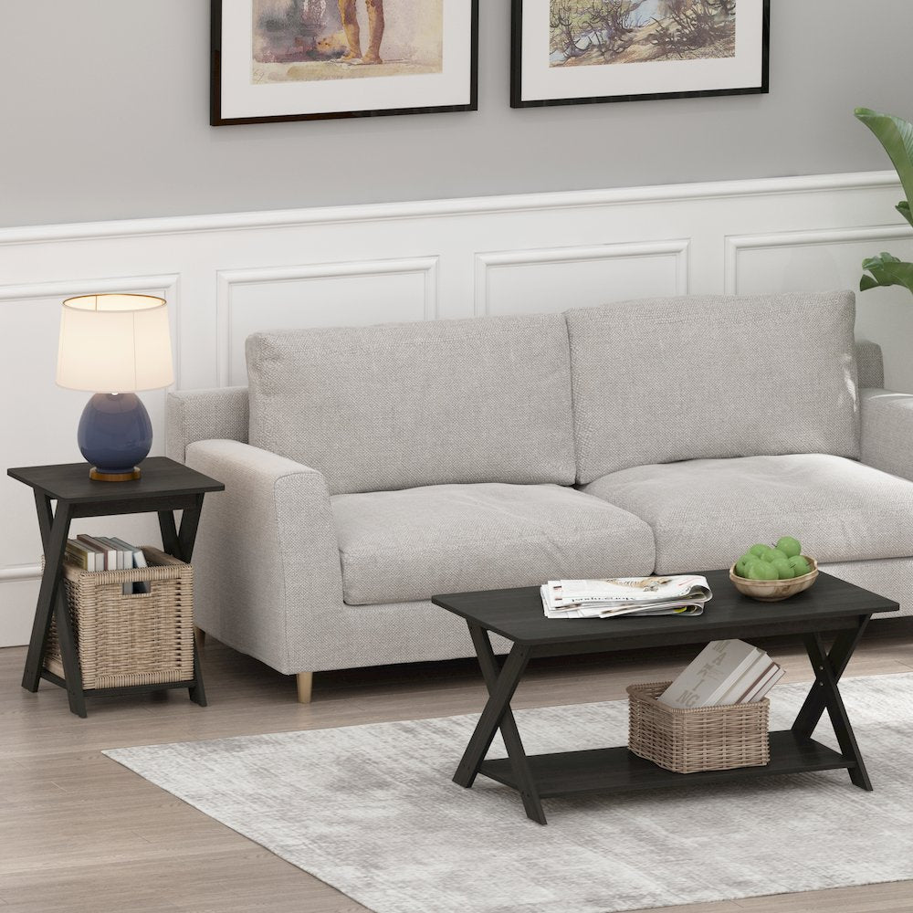 Furinno Modern Simplistic Criss-Crossed Coffee Table, Espresso