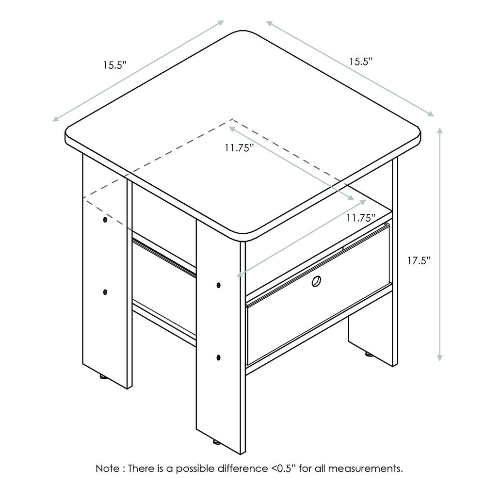 Furinno Andrey End Table Nightstand with Bin Drawer, Dark Walnut, 11157DWN
