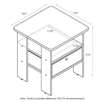 Furinno Andrey End Table Nightstand with Bin Drawer, Dark Walnut, 11157DWN