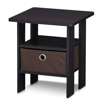 Furinno Andrey End Table Nightstand with Bin Drawer, Dark Walnut, 11157DWN