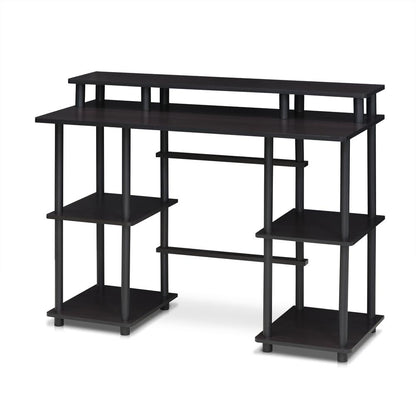 Furinno Turn-N-Tube Computer Desk with Top Shelf, Espresso/Black
