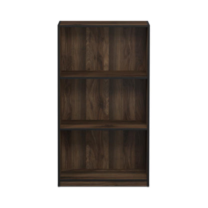 Furinno 99736 Basic 3-Tier Bookcase Storage Shelves, Columbia Walnut/Black