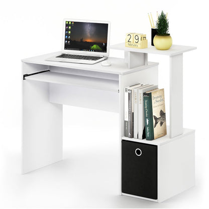 Gaming Desk with Keyboard Tray, with Side Shelves and Storage Bin, Plain White