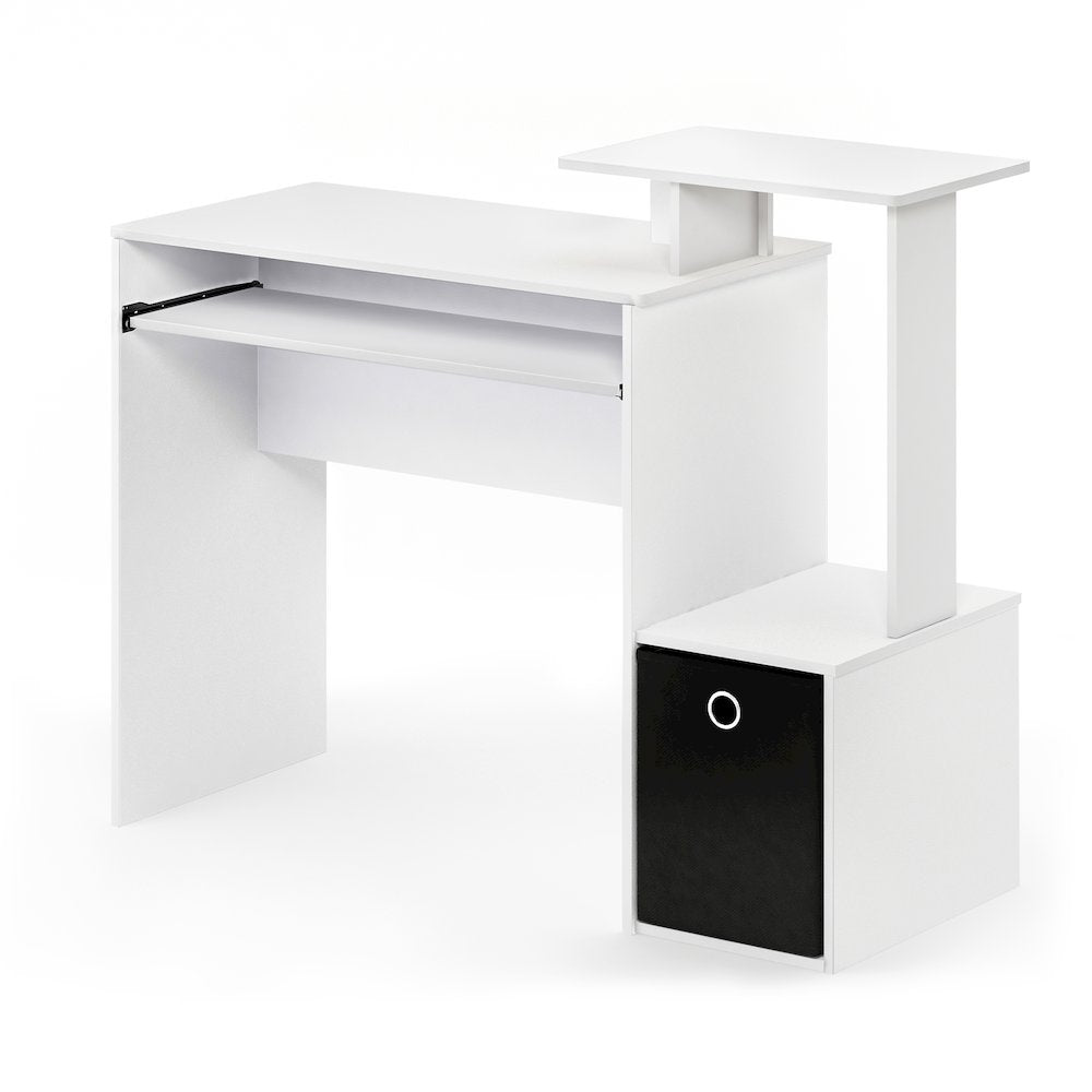 Gaming Desk with Keyboard Tray, with Side Shelves and Storage Bin, Plain White