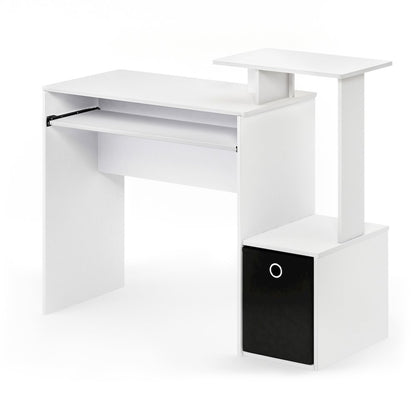 Gaming Desk with Keyboard Tray, with Side Shelves and Storage Bin, Plain White