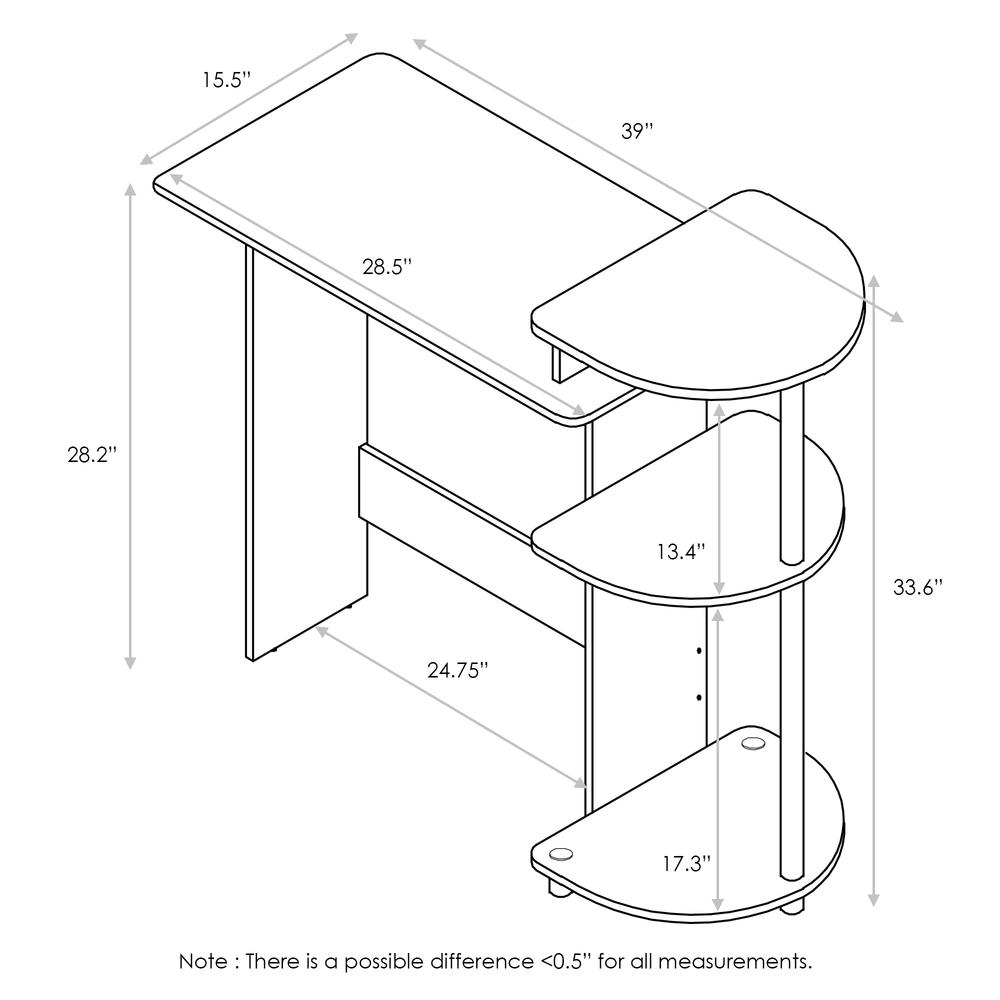 Compact Computer Desk with Shelves, Americano/Black