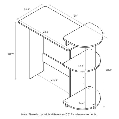 Compact Computer Desk with Shelves, Americano/Black