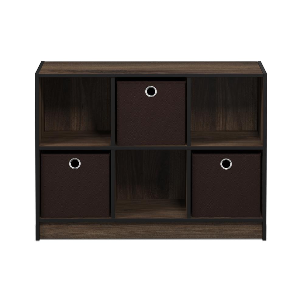 Furinno 99940 Basic 3x2 Bookcase Storage w/Bins, Columbia Walnut/Dark Brown