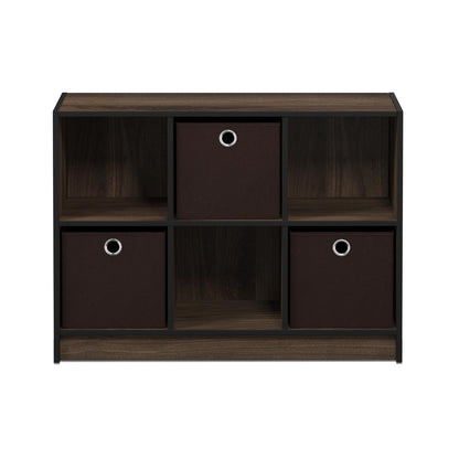 Furinno 99940 Basic 3x2 Bookcase Storage w/Bins, Columbia Walnut/Dark Brown