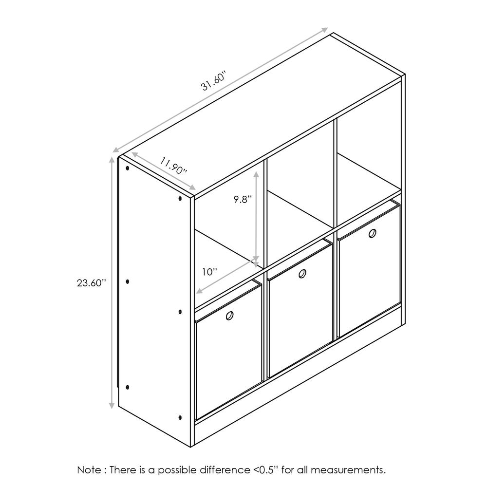 Furinno 99940 Basic 3x2 Bookcase Storage w/Bins, White/Black