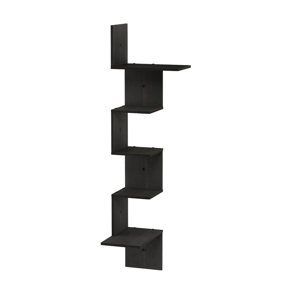 Rossi Modern 5-Tier Wall Floating Corner Shelf, Espresso