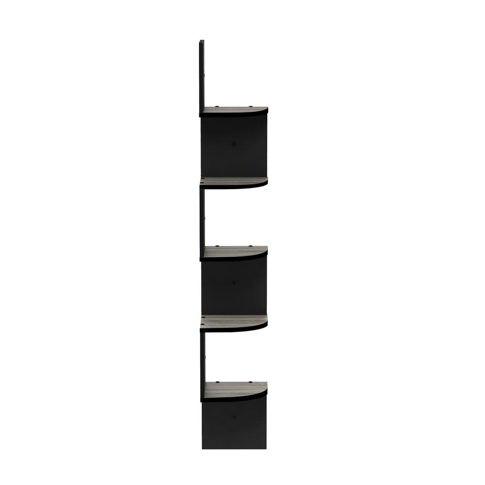5 Tier Wall Mount Floating Radial Corner Shelf, French Oak Grey/Black