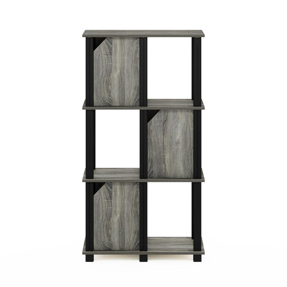 Furinno Brahms 4-Tier Storage Shelf with 3 Doors, French Oak Grey/Black