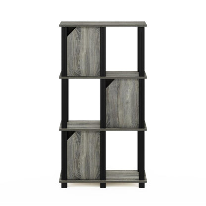 Furinno Brahms 4-Tier Storage Shelf with 3 Doors, French Oak Grey/Black