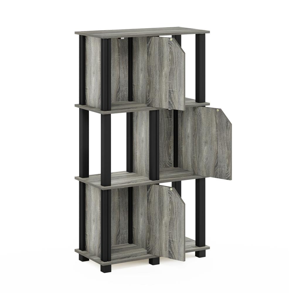 Furinno Brahms 4-Tier Storage Shelf with 3 Doors, French Oak Grey/Black