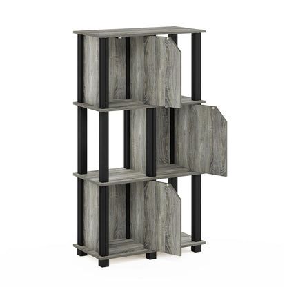 Furinno Brahms 4-Tier Storage Shelf with 3 Doors, French Oak Grey/Black