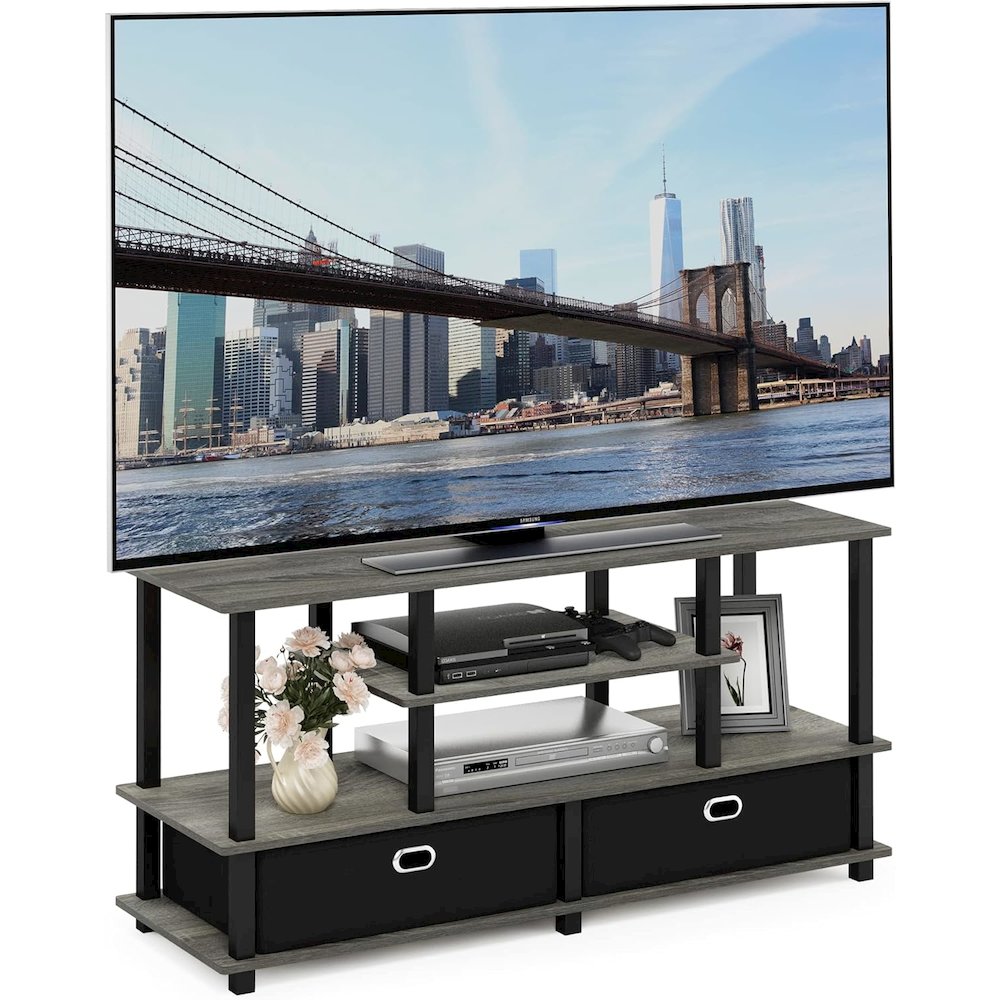 Grey 50 Inch TV Stand with Storage Bins and Shelves for Living Room