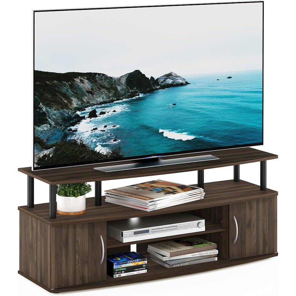 Brown 50 Inch TV Stand with Open Shelves and Dual Storage Cabinet Doors
