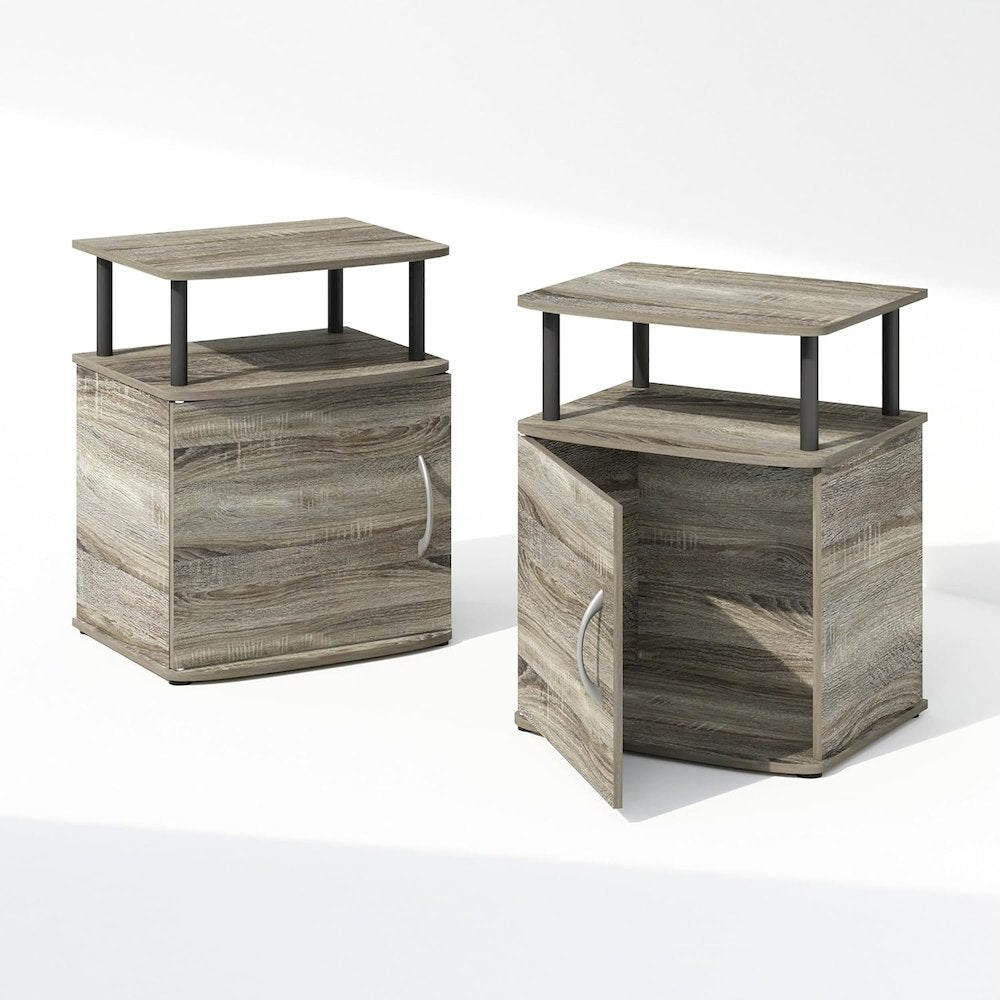 Engineered Wood Night Stand Set 2 with Open Shelf and Closed Storage Cabinet