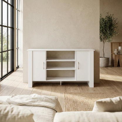 TV Stand with Wood Finish and Storage Shelves