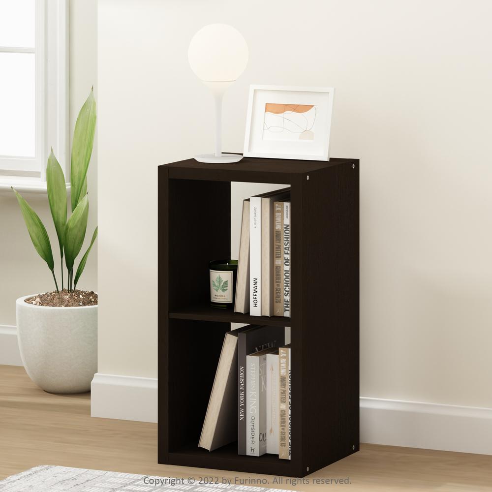 Furinno Cubicle Open Back Decorative Cube Storage Organizer, 2-Cube, Dark Oak