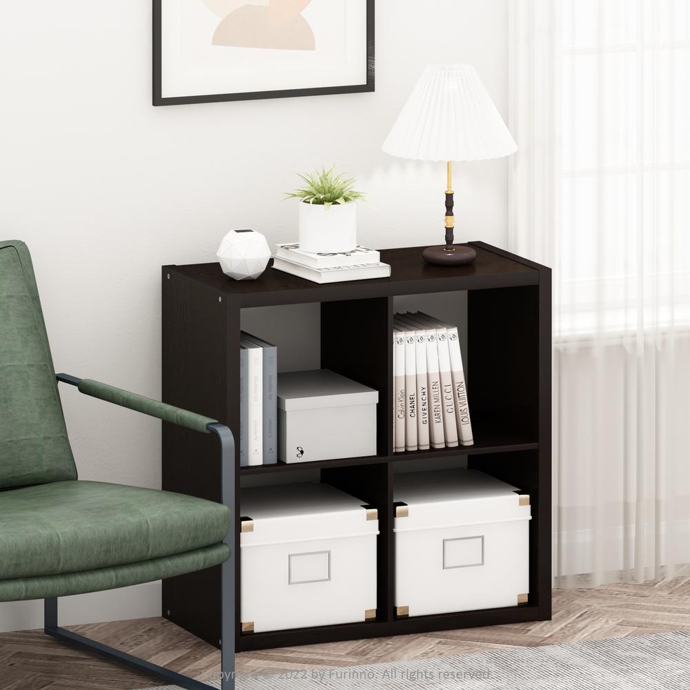 Furinno Cubicle Open Back Decorative Cube Storage Organizer, 4-Cube, Dark Oak