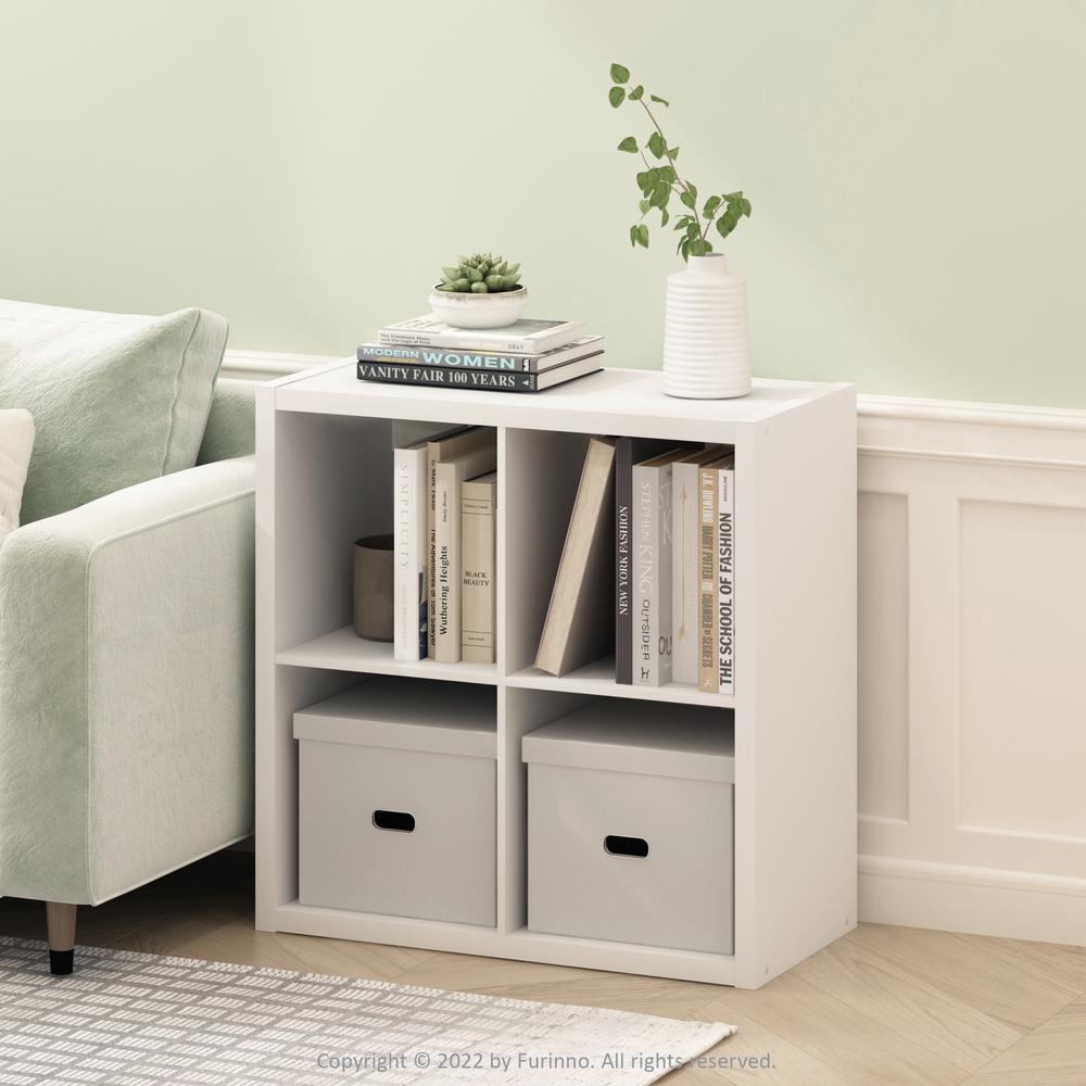 Furinno Cubicle Open Back Decorative Cube Storage Organizer, 4-Cube, White