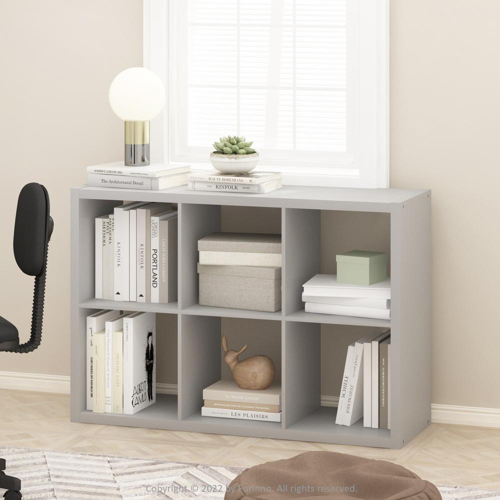 Furinno Cubicle Open Back Decorative Cube Storage Organizer, 6-Cube, Light Grey