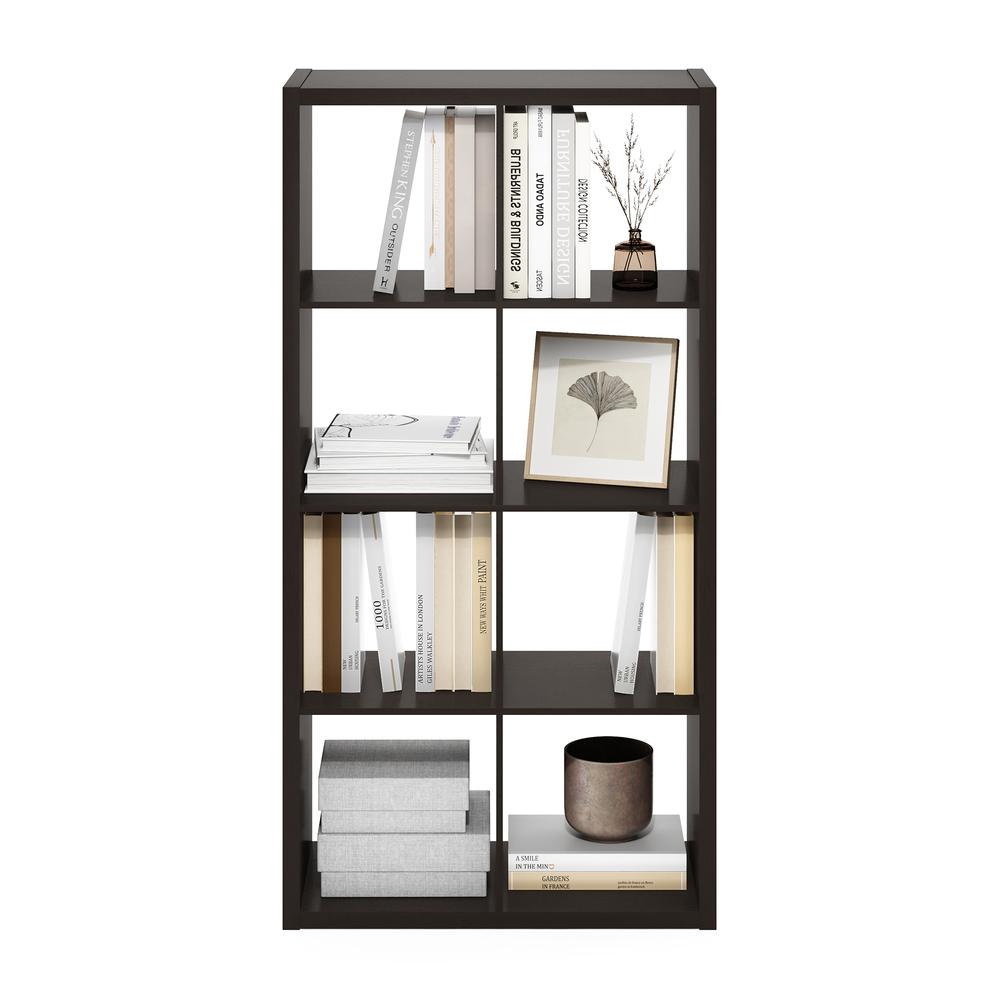 Furinno Cubicle Open Back Decorative Cube Storage Organizer, 8-Cube, Dark Oak