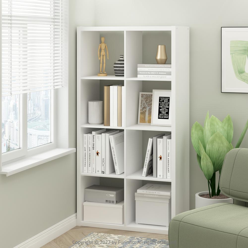 Furinno Cubicle Open Back Decorative Cube Storage Organizer, 8-Cube, White