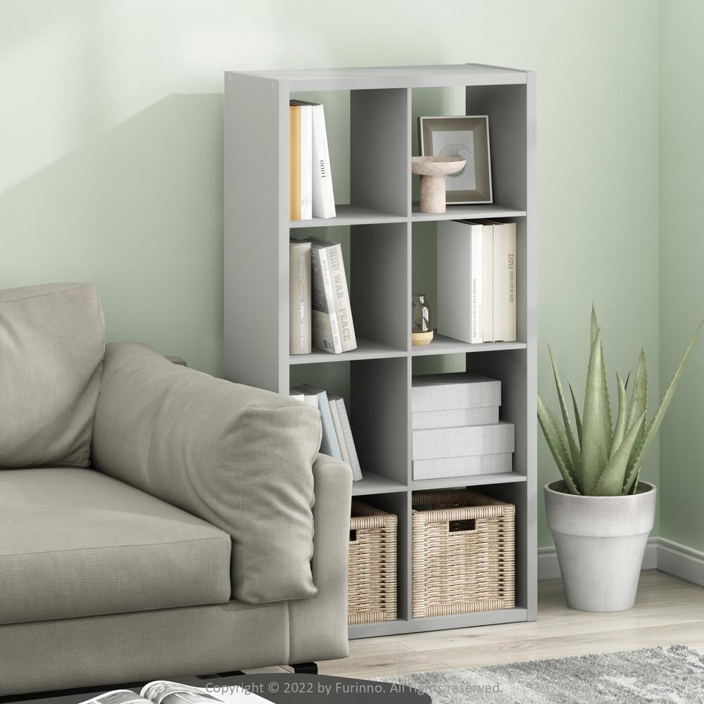 Furinno Cubicle Open Back Decorative Cube Storage Organizer, 8-Cube, Light Grey