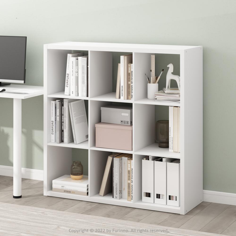 Furinno Cubicle Open Back Decorative Cube Storage Organizer, 9-Cube, White