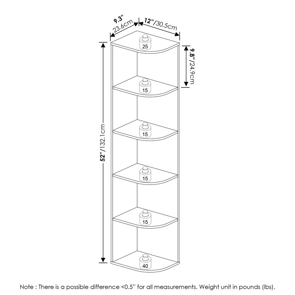 Furinno Pasir 5-Tier Corner Open Shelf Bookcase, White