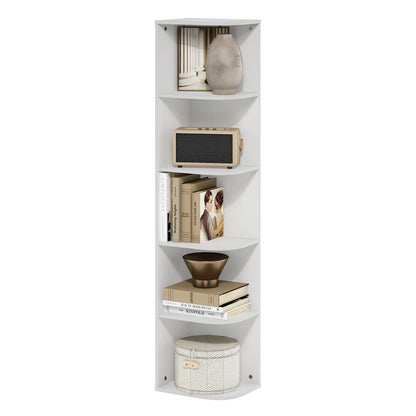 Furinno Pasir 5-Tier Corner Open Shelf Bookcase, White