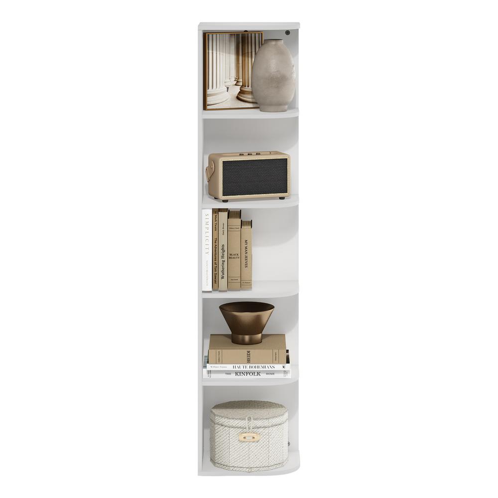 Furinno Pasir 5-Tier Corner Open Shelf Bookcase, White