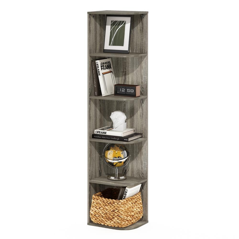 Furinno Pasir 5-Tier Corner Open Shelf Bookcase, French Oak