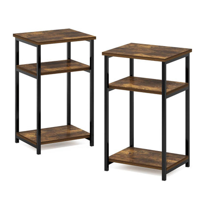 Furinno Just 3-Tier Industrial Metal Frame End Table with Storage Shelves, 2-Pack, Amber Pine