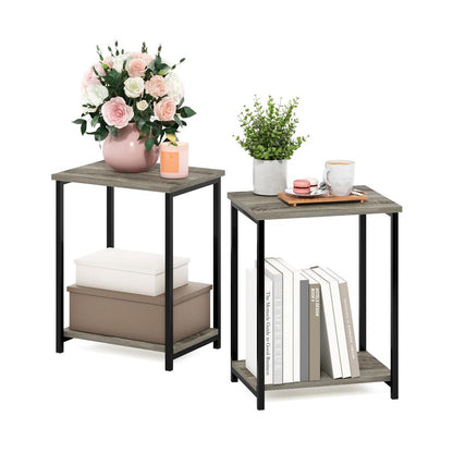 Furinno Simplistic Industrial Metal Frame End Table, 2-Pack, French Oak